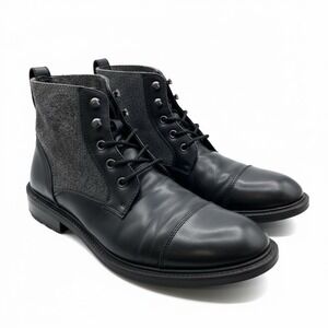 Kenneth Cole Roll cap toe boot in black with a grey felted wool cuff Men's 9.5 M